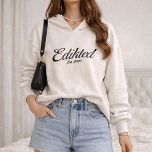 Edikted White Sweatshirt with Navy Logo